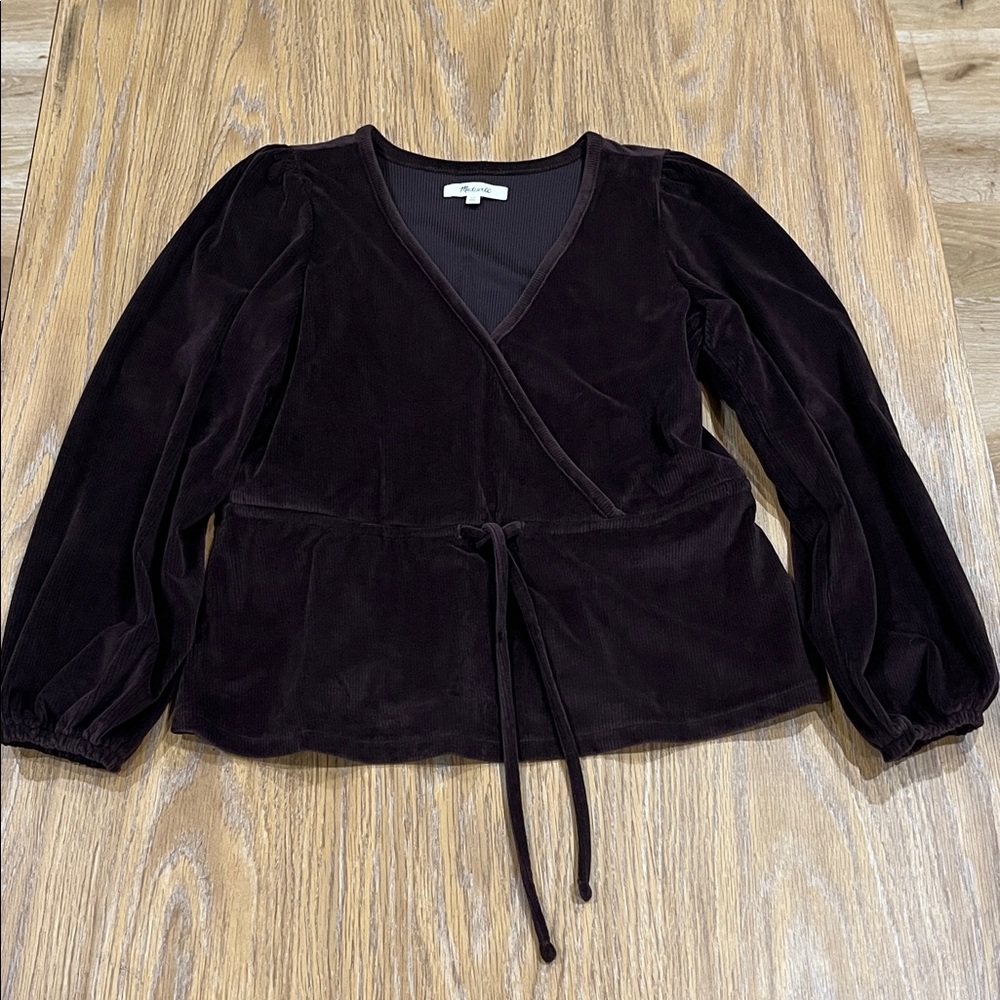 Madewell Deep Brown Velvet Wrap Blouse